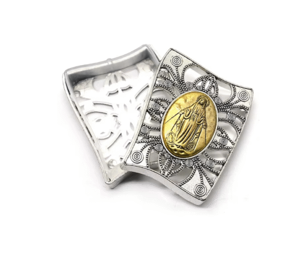 KOMI Catholic Rosary Alloy Box Vintage Silver Gold Metal Empty Box Necklace Bracelet Gift Box for Religious Jewelry Packing