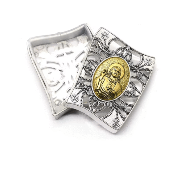 KOMI Catholic Rosary Alloy Box Vintage Silver Gold Metal Empty Box Necklace Bracelet Gift Box for Religious Jewelry Packing