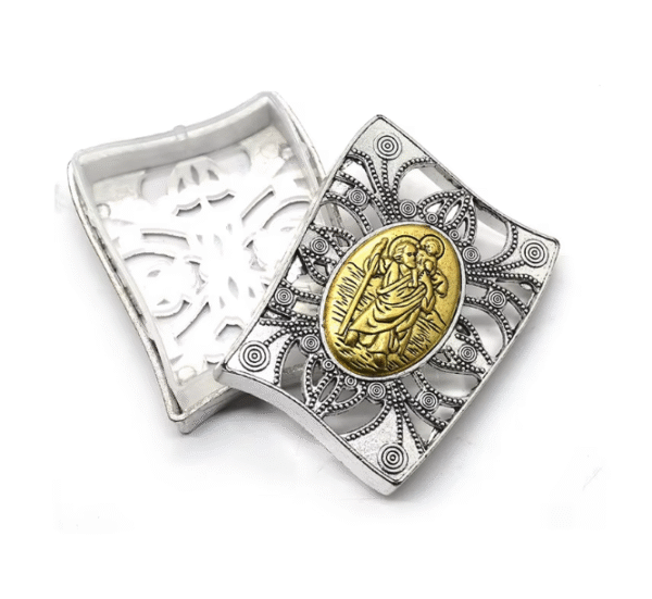 KOMI Catholic Rosary Alloy Box Vintage Silver Gold Metal Empty Box Necklace Bracelet Gift Box for Religious Jewelry Packing