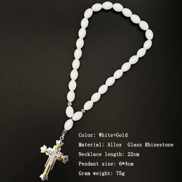 Dreamwork Rosaries Two-tone Paved Crystal Rhinestone Cross Pendant Necklace Glass Beads Rosary for Men Jewelry Gifts Car Parts