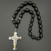 Dreamwork Rosaries Two-tone Paved Crystal Rhinestone Cross Pendant Necklace Glass Beads Rosary for Men Jewelry Gifts Car Parts