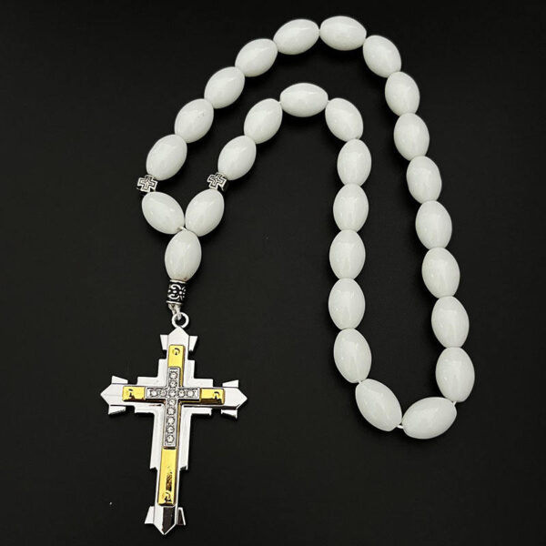 Dreamwork Rosaries Two-tone Paved Crystal Rhinestone Cross Pendant Necklace Glass Beads Rosary for Men Jewelry Gifts Car Parts