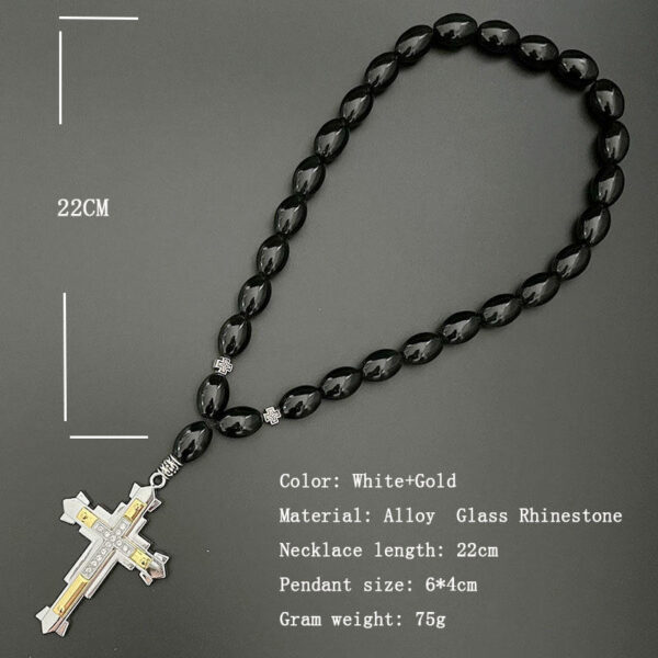 Dreamwork Rosaries Two-tone Paved Crystal Rhinestone Cross Pendant Necklace Glass Beads Rosary for Men Jewelry Gifts Car Parts